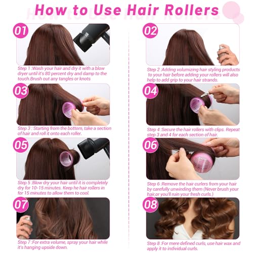 Jumbo Hair Rollers 60mm Self Grip Set - 12 Pcs with Clips