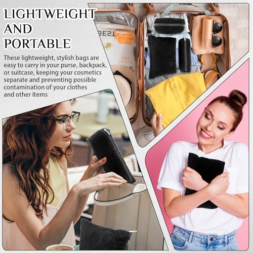 Huhumy 3-Piece Corduroy Makeup Bag Set for Women, Black