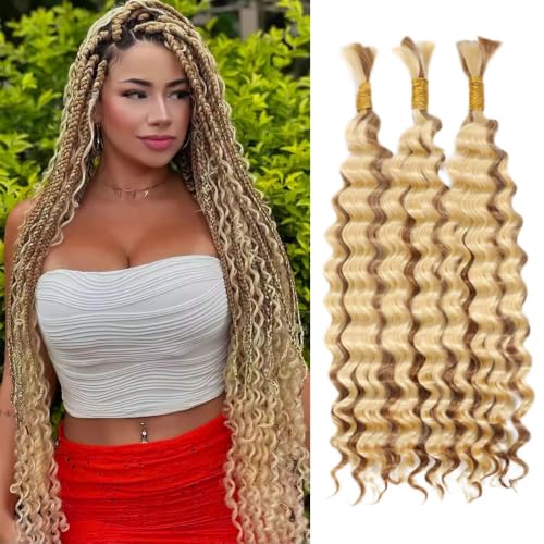 Brazilian Virgin Hair Braiding Bundle - 24" Deep Wave Honey Blonde