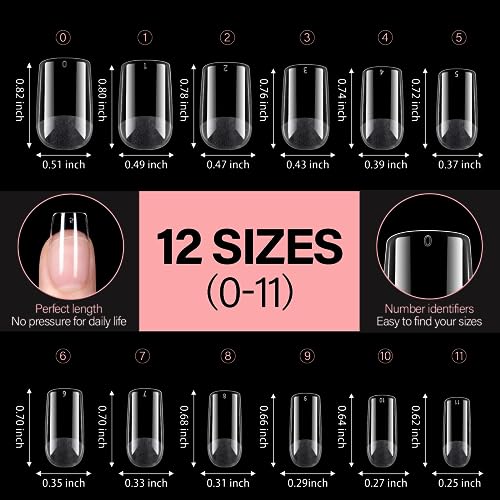 AILLSA Short Square Nail Tips Soft Gel Full Cover Clear Gelly Nail Tips Half Matte Acrylic Nail Tips Pre-Filed Fake Press on Nail Tips for Extension Home DIY Salon Manicure 216PCS 12 Sizes