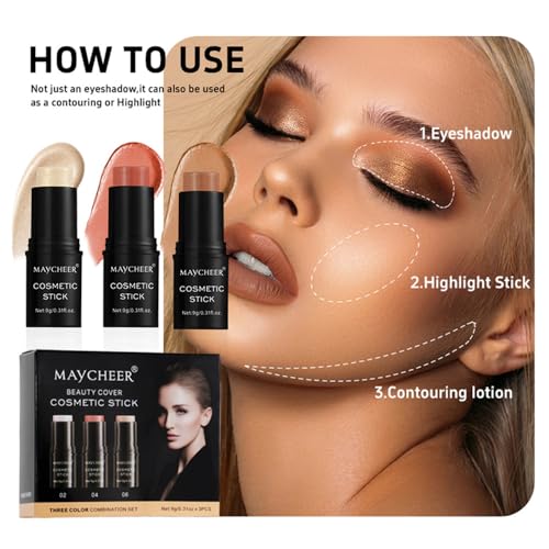 Cream Contour Stick Set - 3 Shades Blush Bronzer Highlighter