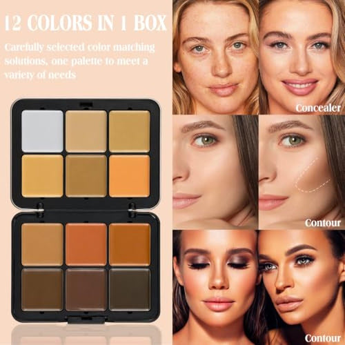 12-Color Cream Contour Concealer Palette with Brush