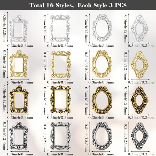 Pndeyo 48pcs 3D Metal Nail Charms, Frame Gothic Nail Art Charms, Retro Gold Silver Nail Jewels Art Decoration for Women Girls Acrylic Nail DIY Craft Design Manicure Accessories