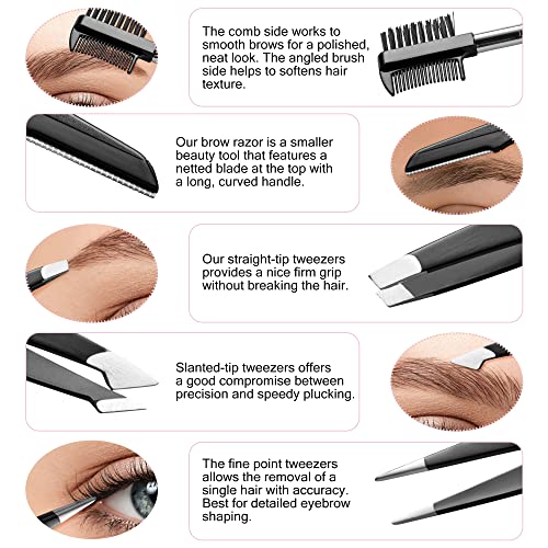8-in-1 Eyebrow Kit with 4 Tweezers, Razor & Scissors