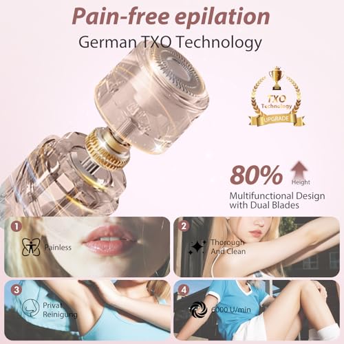 Dual Head Bikini Trimmer for Women 5-in-1 ¡¼IPX7 Waterproof¡½ Electric Razors ¡¼German-TXO-Technology¡½-Painless-Blade Body Shaver for Pubic Hair Underarm Leg Arm Body Face (Peach)