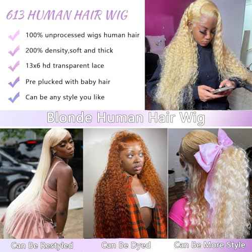 613 13x6 Lace Front Wig Human Hair 28 Inch Blonde Wig Human Hair 613 Deep Wave HD Lace Front Wigs 200% Density Pre Plucked With Baby Hair For Women