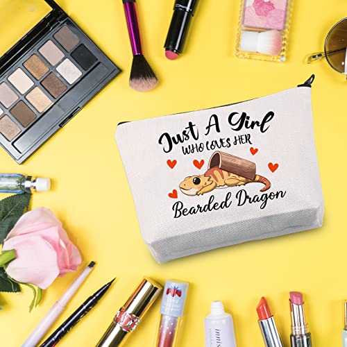 G2TUP Bearded Dragon Lover Gift Who Loves Her Bearded Dragon Makeup Bag Bearded Dragon Mom Cosmetic Bag Lizard Lover Zipper Travel Pouch (Bearded Dragon White Bag)