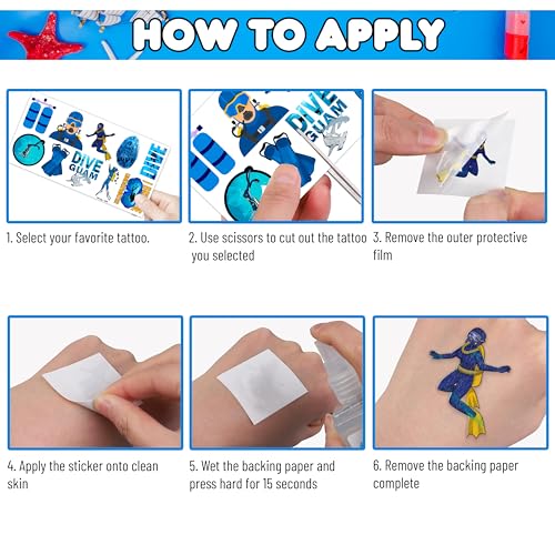 Scuba Diving Temporary Tattoos for Kids - 100 PCS Ocean Party Favors