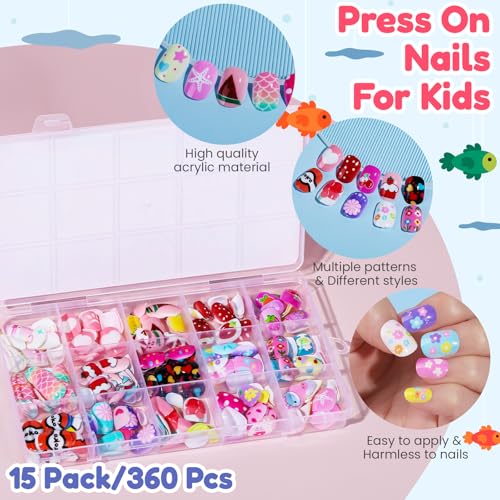 Teenitor 360 Pc Press On Nails for Kids - 15 Styles, 12 Sizes