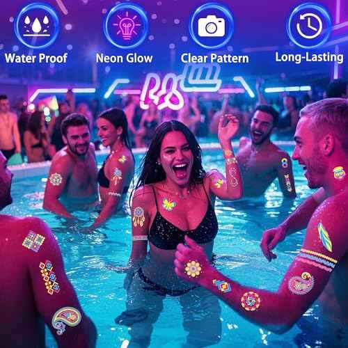 Glow in the Dark Tattoos 172 PCS ? Glow in the Dark Party Supplies, Neon Body Paint Be UV Blacklight Reactive Face Temporary Tattoos for Adults, Teens | Neon Accessories, Party Favors & Decorations