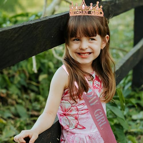Sparkling Pink Birthday Girl Sash and Crown Set with Tiara