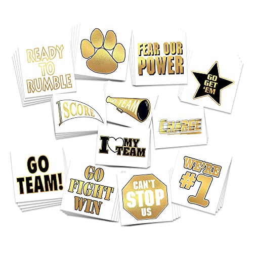 Team Spirit Temporary Tattoos / 48 Pack/Perfect for Game Days - Cheer - School Events - Spirit Day/Skin Safe/Removable (Black & Metallic Gold)