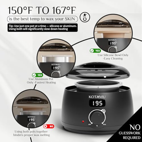 KOTAMU Waxing Kit Black Digital Wax Kit for Women Men Sensitive Skin Hard Waxing Pot for Eyebrow Face Leg Underarm Coarse Soft Hair Removal Professional Wax Warmer with 25 Accessories for Home Salon