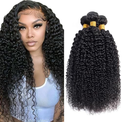 Brazilian Human Hair Bundles Curly Wave 26-30 Inch - 3 Bundles #1B Black | DiexrLamx