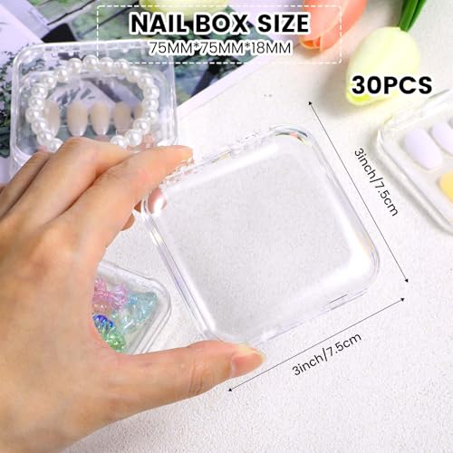 30pcs Press on Nail Storage Box with 60 Pcs Adhesive Double Sided Tape Acrylic Nail Display Boxes Artificial False Nail Box Organizer Fake Nail Case Transparent Nails Packaging Boxes for Nail Salon