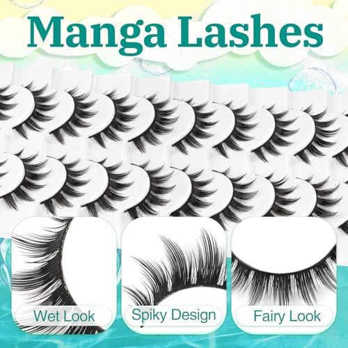 Fyonas Manga False Eyelashes 9-12mm C Curl Anime Doll Eyes (10 Pairs)