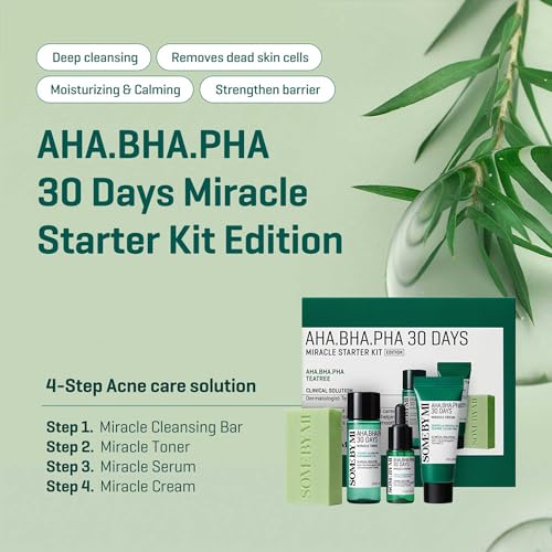 SOME BY MI AHA BHA PHA 30Days Starter Kit - Toner 1.01Oz, Serum 0.33Oz, Cream 0.7Oz, Cleansing Bar 1.05Oz - Mild Exfoliating Daily Skin Care Set - Skin Wastes, Sebum, Oiliness Care - Korean Skin Care