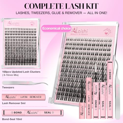 Lash Clusters Kit, DIY Cluster Eyelash Extensions 10?18mm, 168pcs Fluffy D Curl Natural Lashes with Lash Bond and Seal, Lash Tweezers, Remover?Natural Fake Cat Eye Individual Manga Clusters£¨MIX2-1-L£©