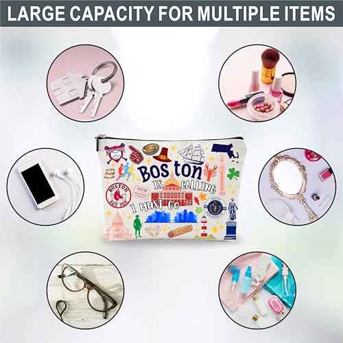 Boston Souvenirs Cosmetic Bags For Women£¬Boston Is Calling I Must Go, Makeup Organizer Bag, Toiletry Pouch, Small Travel Storage Bag, Boston Themed Gifts, Women Essentials - D08