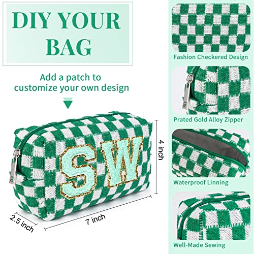Green Checkered Makeup Bag Set 6-Pack for Women