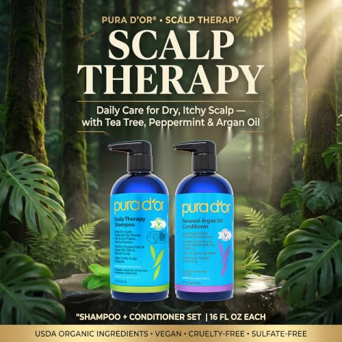 PURA D'OR Tea Tree Peppermint Scalp Therapy Shampoo & Conditioner Set 16oz x2