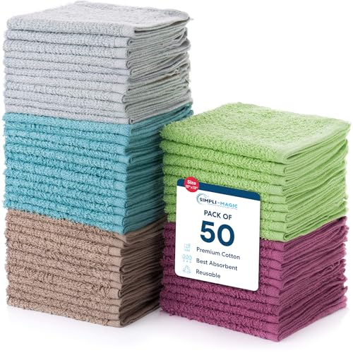 Simpli-Magic 100% Cotton Washcloths 12x12 50-Pack