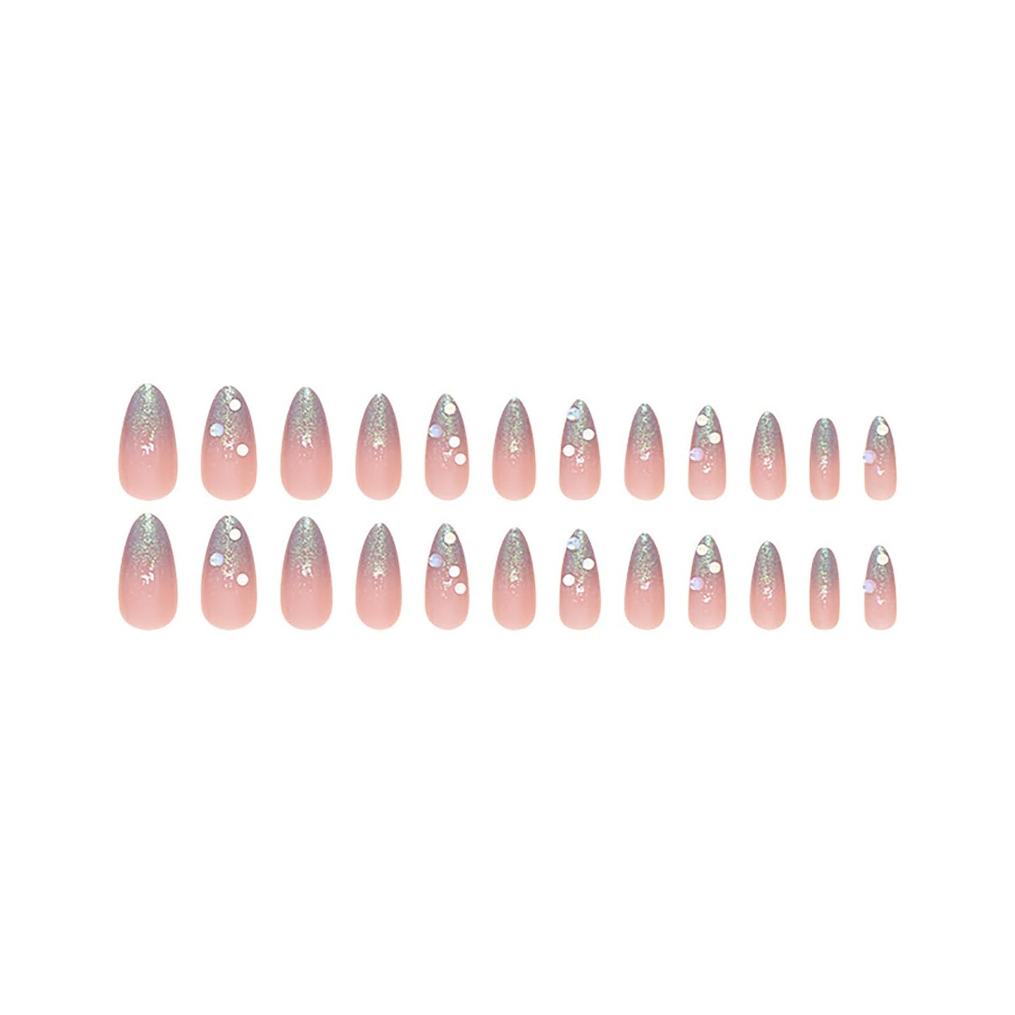 24Pcs Medium Press on Nails Silver Gradient Fake Nails Almond Shape Acrylic Nails Glitter French Tip Nails Full Cover Stick on Nails Cute False Nails with Designs Glue on Nails for Women Manicure