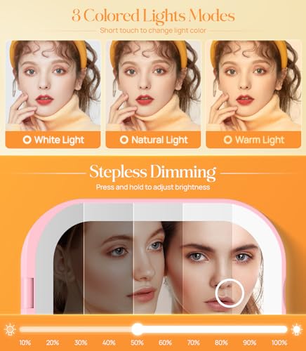 Gospire Lighted Travel Makeup Mirror 3X Magnification Pink