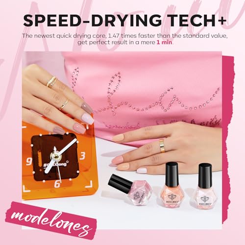 modelones Nail Polish 6 Colors Hot Pink White Nude Pink Nail Polish Set Shimmer Light Pink Pearl Summer Quick Dry Finger Nail Polish Bulk Manicure DIY Nail Art Salon Home Gift For Women