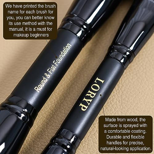 LORYP Black Makeup Brush Set - 2Pc Duo End Foundation & Blush