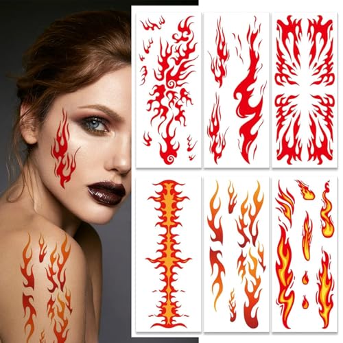 Flame Temporary Tattoo Stickers 6-Pack Waterproof