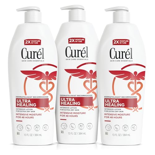 Curél Ultra Healing Hand and Body Lotion, Dry Skin Moisturizer with Advanced Ceramide Complex and Extra-strength Hydrating Agents, for Extra-Dry, Tight Skin, 13 Ounce (3 Pack)