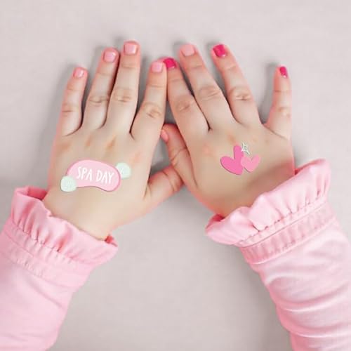 Spa Party Temporary Tattoos - 66 Kids Temporary Tattoos | Perforated Sheet for Easy Tear & Share | Slumber or Spa Party Favors, Girls Night, Pajama Birthday or Sleepover Supplies