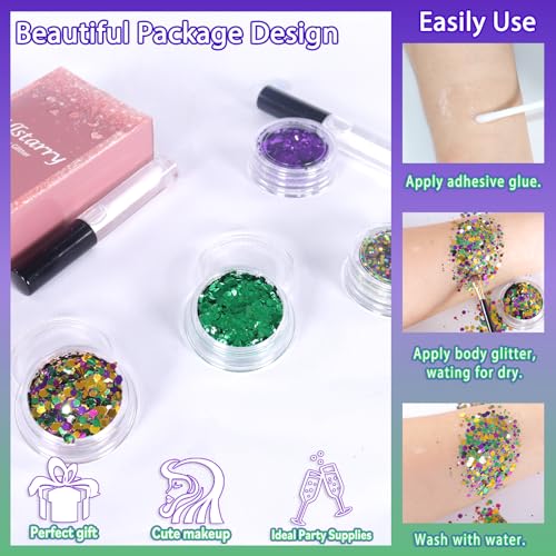 Allstarry Mardi Gras Face Glitter, 4 Colors Chunky Sparkle Set