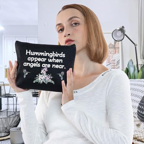 G2TUP Hummingbird Lover Cosmetic Bag Memorial Gift Sympathy Organizer Pouch Hummingbirds Appear When Angels Are Near (Hummingbird black)
