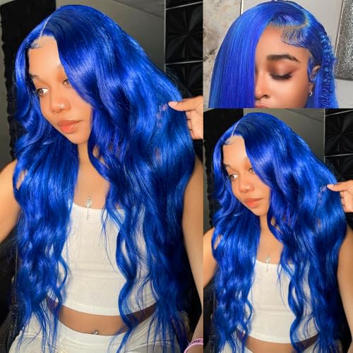 13x4 Blue Lace Front Wig Human Hair - 20 Inch Body Wave