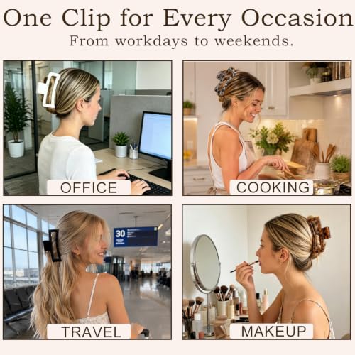 SEVEN STYLE Glossy Leopard 5-Inch XL Jumbo Claw Clips 4-Pack for Women