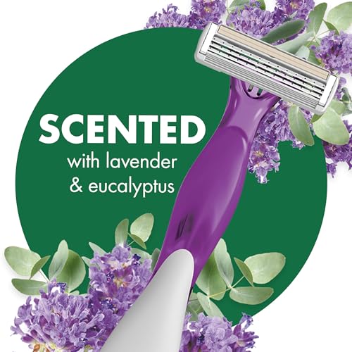 BIC Soleil 4 Escape Scented Women's Disposable Razors, 4 Blades, Comfortable Shave, Lavender & Eucalyptus Scented Handle Shaving Razors for Women, 12 Count