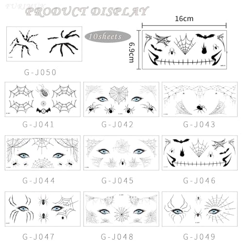 Halloween Spider Web Eye Tattoos - 10 Sheets Temporary Eyeshadow Stickers