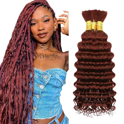 Reddish Brown Human Braiding Hair - 3 Bundles Deep Wave 150g