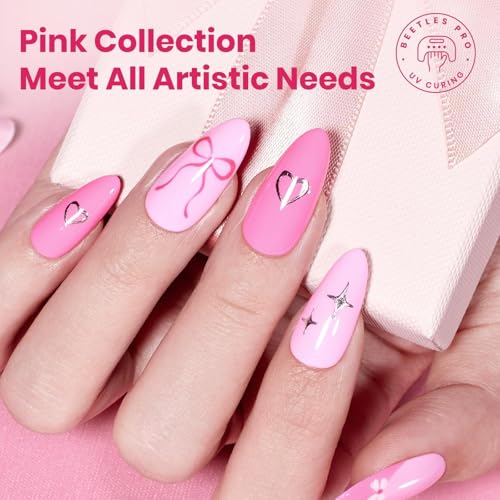 Beetles Pink Gel Polish Set - Pinks Escape 15ML/0.51Fl Oz, 6 Colors Hema Free Pink Gel Nail Polish Set, Same Color Same Bottle, Valentines Nails, Long Lasting Soak Off UV LED Nail Lamp Gifts for Her