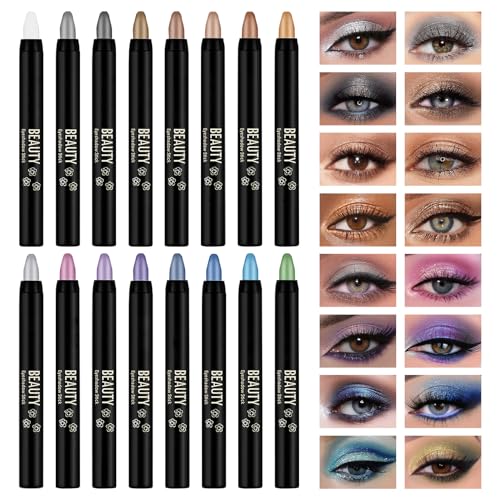 16-Color Waterproof Eyeshadow Stick Set - Matte & Glitter