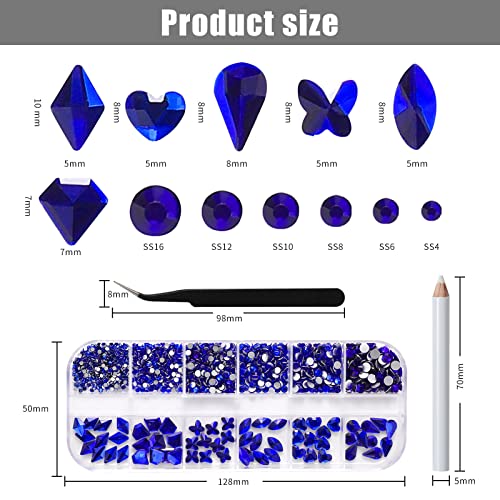 Nail Rhinestones Nail Art Gems Crafts Crystals Glass Decorations Set Ab Rhinestones Flatback Design Face Clothes Shoes Decor Diy Acrylic Nail Art Decoration(blue-2)