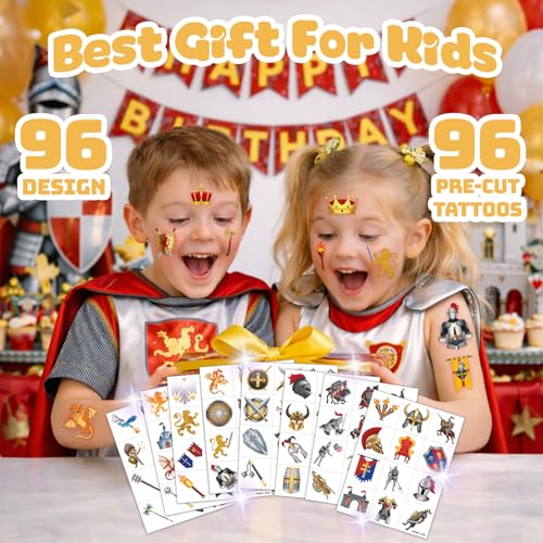 96 Piece Royal Knight Temporary Tattoos for Kids