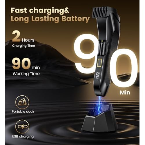 Men's Beard Trimmer-All-in-One Mustache Trimmer for Men with 20 Length Adjustable, Stainless Steel T-Blade for Precision Facial Hair Trimming Cordless IPX7 Waterproof Wet/Dry Clipper,LED Display