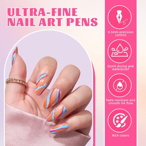 12-Color Nail Art Pens with 0.5mm Fine Tips - Quick Dry