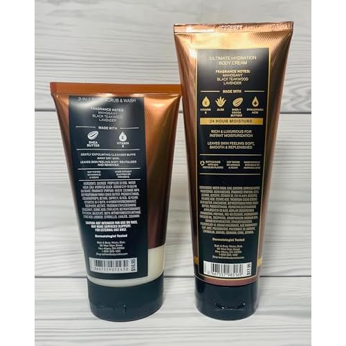 Bath & Body Works Men's Mahogany Teakwood Body Care Set: Exfoliating, Moisturizing Scrub & Cream Set of 2