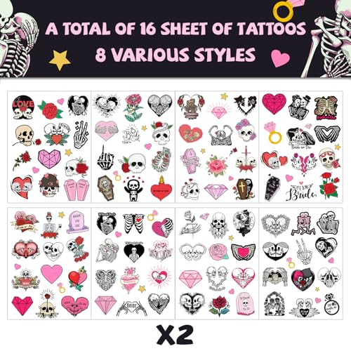 192 Piece Bride or Die Temporary Tattoos - 16 Sheet Bachelorette Party Favors