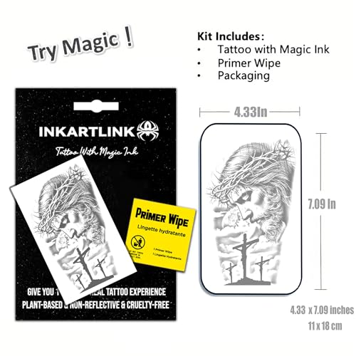INKARTLINK Semi Permanent Tattoo, Party Tattoo, Beautiful and Realistic Design, Fun Tattoo Experience, Cruelty-free, Non-reflective, Waterproof (Jesus 2)