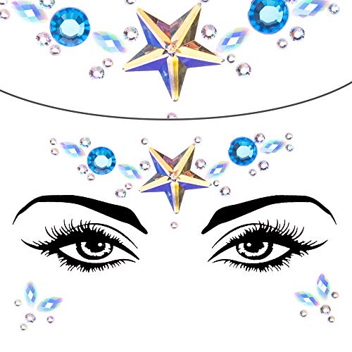 SIQUK 12 Set Mermaid Face Gems Rhinestone Tattoo Stickers